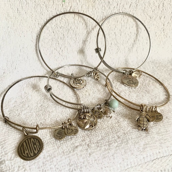 Alex & Ani 5pc bracelet set Silver Charm Bangle Bracelets - Picture 1 of 11